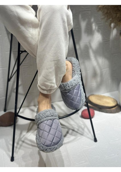 Kışlık Kadın Ev Içi Terliği Polarlı Peluş Rahat Kapitone Dikişli Hafif Kaymaz Taban Yumuşak Günlük