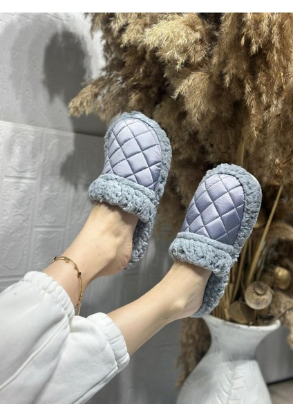 Kışlık Kadın Ev Içi Terliği Polarlı Peluş Rahat Kapitone Dikişli Hafif Kaymaz Taban Yumuşak Günlük fırsatları