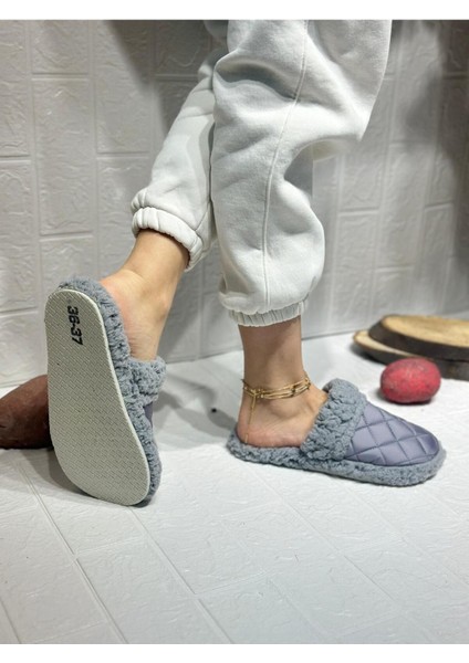 Kışlık Kadın Ev Içi Terliği Polarlı Peluş Rahat Kapitone Dikişli Hafif Kaymaz Taban Yumuşak Günlük indirimleri