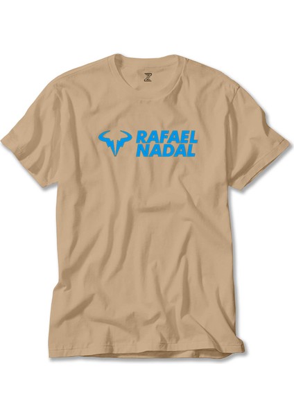 Rafael Nadal Blue Logo Text Krem Tişört