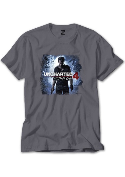 Uncharted 4 Nathan Drake Poster Gri Tişört