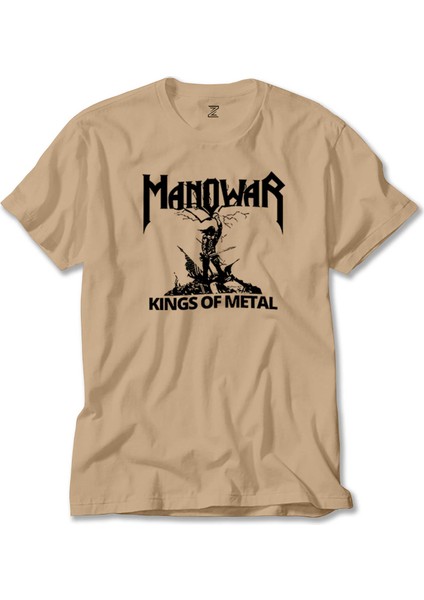 Manowar Kings Of Metal Black Krem Tişört