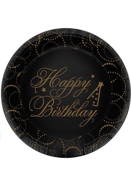 Happy Birthday Siyah Gold Karton Tabak 6'lı