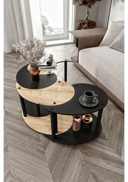 Yin Yang Unıty Serenıty 4'lü Siyah Meşe 70 cm Orta Sehpa