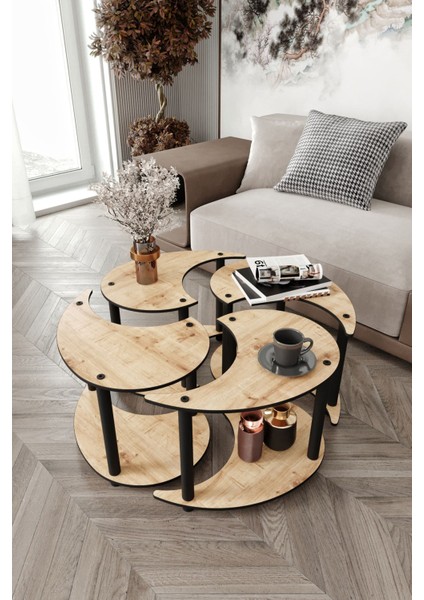 Yin Yang Unıty Serenıty Orta Sehpa 4 Lü Meşe 70 cm
