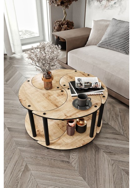 Yin Yang Unıty Serenıty Orta Sehpa 4 Lü Meşe 70 cm