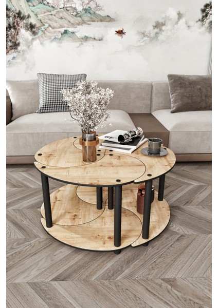 Yin Yang Unıty Serenıty Orta Sehpa 4 Lü Meşe 70 cm