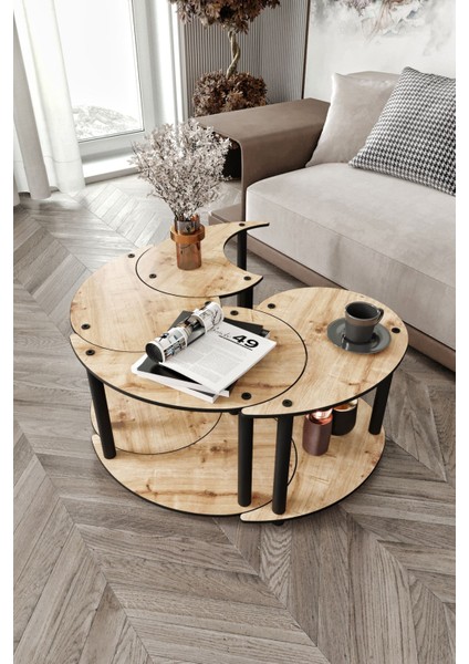 Yin Yang Unıty Serenıty Orta Sehpa 4 Lü Meşe 70 cm