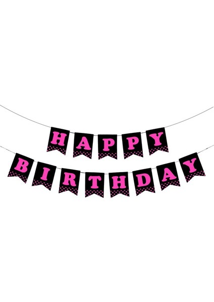Happy Birthday Siyah Fuşya Harf Banner