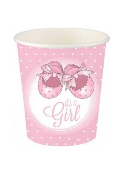 Pembe Patikler Kız Karton Bardak 8'li