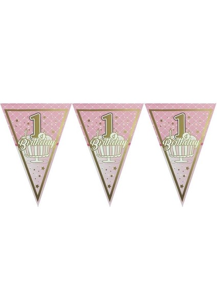 1 Birthday Pembe Üçgen Flama