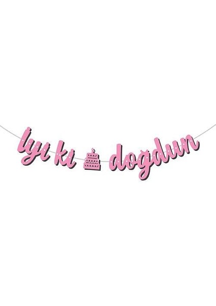 Kaligrafi Banner Pastalı Iyi Ki Doğdun Pembe