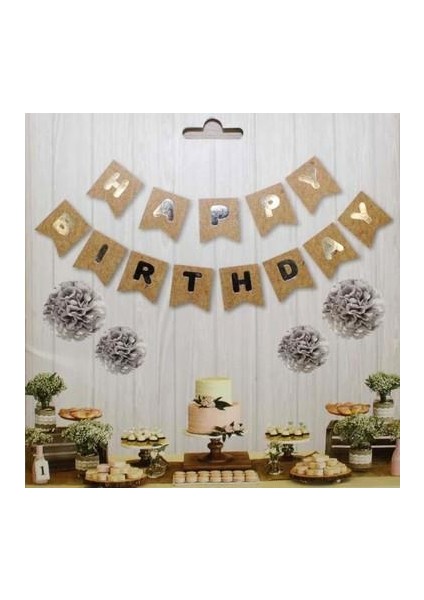 Happy Birthday Kraft Gümüş Harf Banner