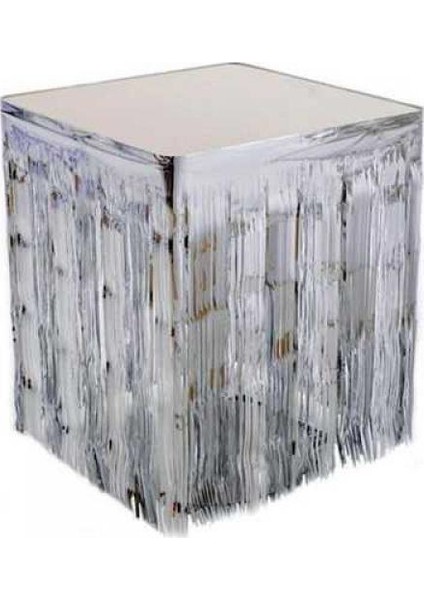 Metalize Gümüş Püsküllü Masa Eteği