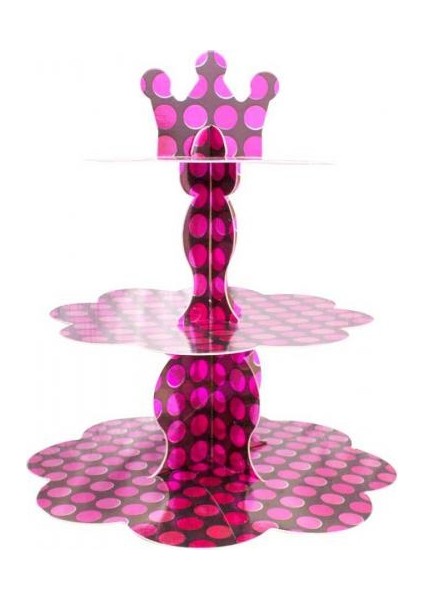 Metalize Fuşya Puantiyeli Kek Standı