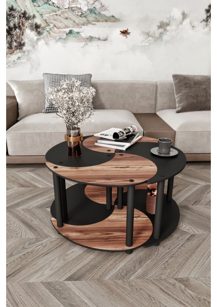 Yin Yang Unıty Serenıty 4'lü Siyah Ceviz 70 cm Orta Sehpa