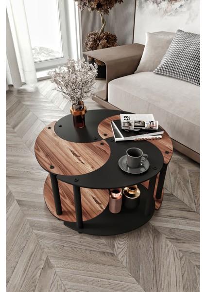 Yin Yang Unıty Serenıty 4'lü Siyah Ceviz 70 cm Orta Sehpa