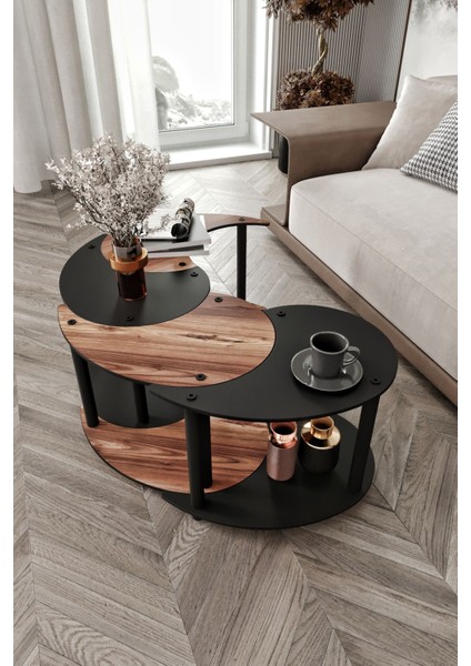 Yin Yang Unıty Serenıty 4'lü Siyah Ceviz 70 cm Orta Sehpa