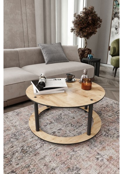 Hole Masivo R:70 cm Yuvarlak Safir Meşe Orta Sehpa