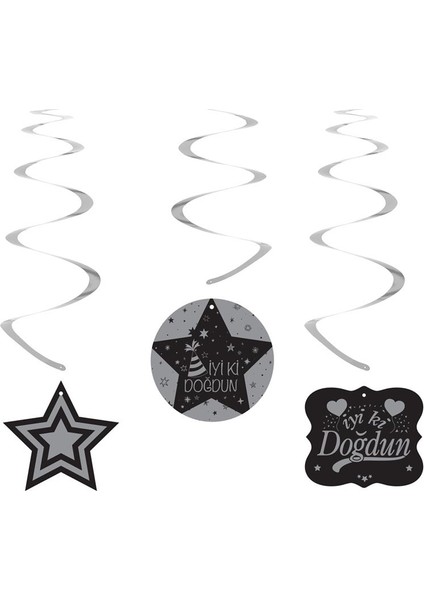 Iyi Ki Doğdun Gümüş Yazılı Siyah Tavan Süsü