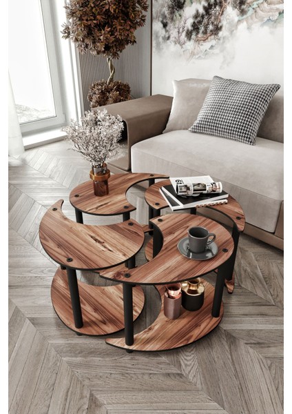 Yin Yang Unıty Serenıty Orta Sehpa 4 Lü Ceviz 70CM