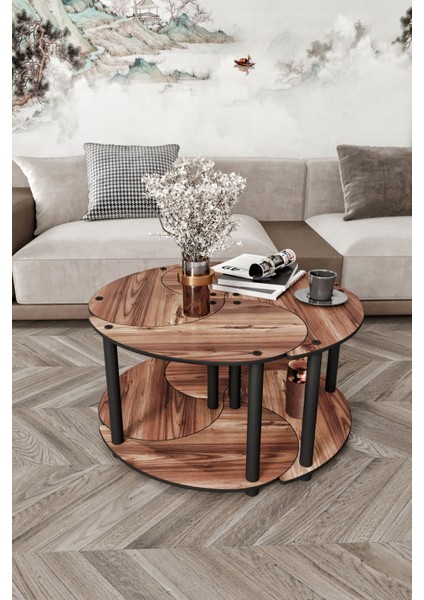 Yin Yang Unıty Serenıty Orta Sehpa 4 Lü Ceviz 70CM