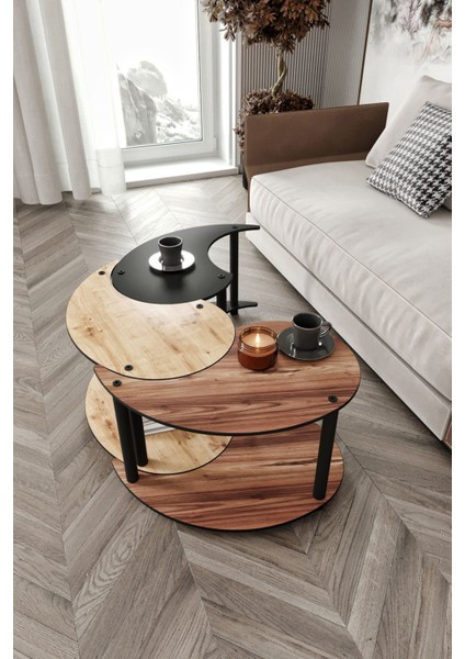 Yin Yang Unity Serenity 3'lü Meşe Ceviz Siyah 70 cm Orta Sehpa