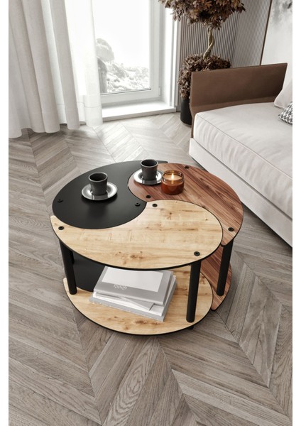 Yin Yang Unity Serenity 3'lü Meşe Ceviz Siyah 70 cm Orta Sehpa