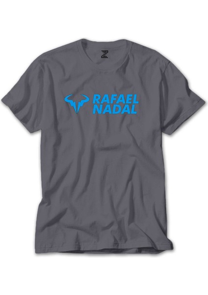 Rafael Nadal Blue Logo Text Gri Tişört