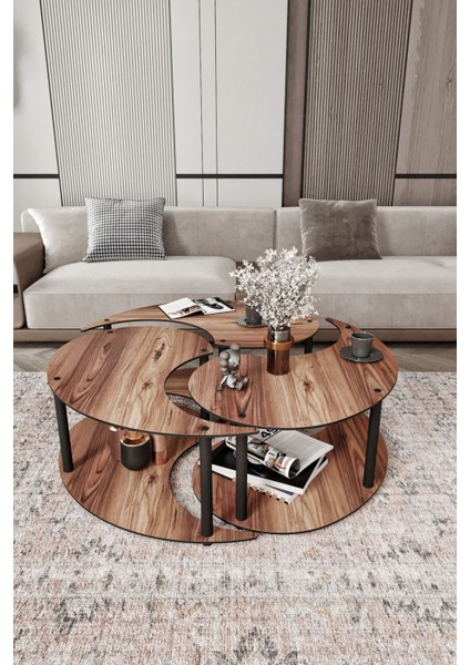 Yin Yang Unıty Serenıty 3'lü Madran Ceviz 90 cm Orta Sehpa