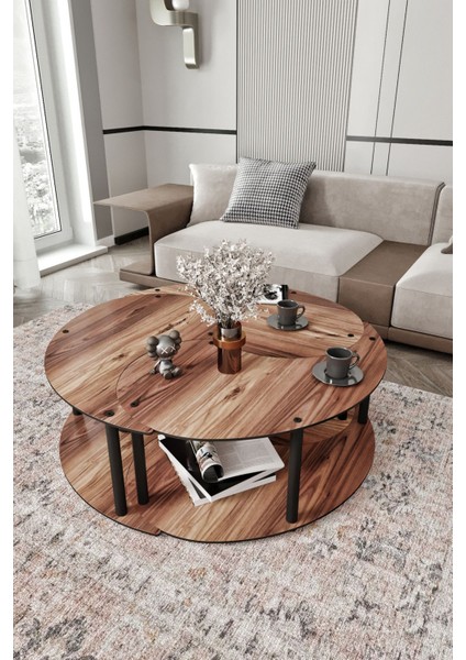 Yin Yang Unıty Serenıty 3'lü Madran Ceviz 90 cm Orta Sehpa