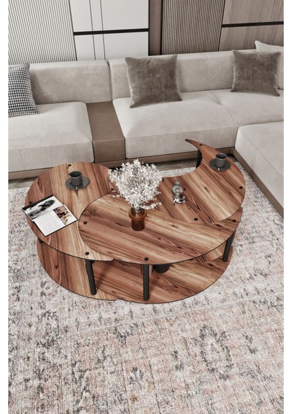 Yin Yang Unıty Serenıty 3'lü Madran Ceviz 90 cm Orta Sehpa