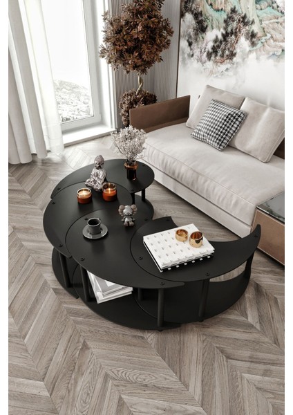 Yin Yang Unıty Serenıty Orta Sehpa 4 Lü SIYAH-100 cm