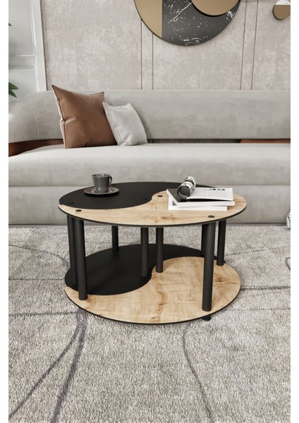 Yin Yang Unıty Serenıty 2'li Safir Siyah 70 cm Orta Sehpa