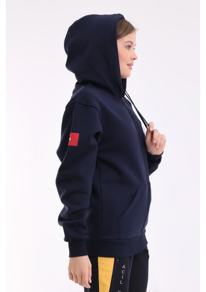 112 Acil Sağlık Unisex Kapşonlu Hırka - Lacivert
