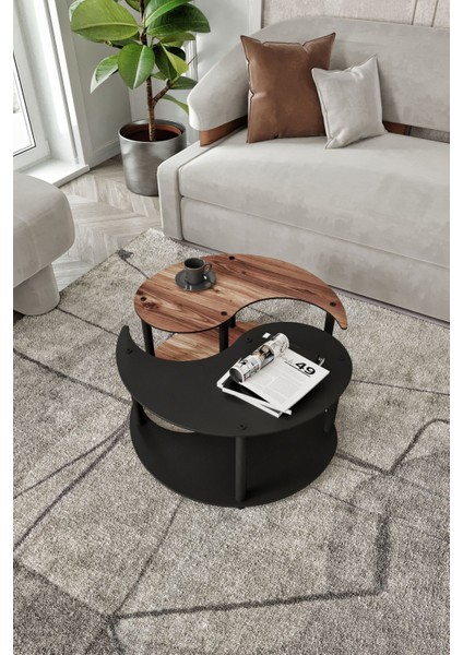 Yin Yang Unıty Serenıty 2'li Tekerlekli Siyah Ceviz 70 cm Orta Sehpa