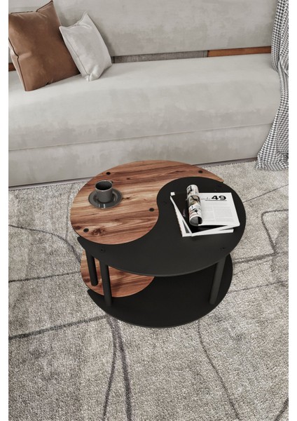 Yin Yang Unıty Serenıty 2'li Tekerlekli Siyah Ceviz 70 cm Orta Sehpa