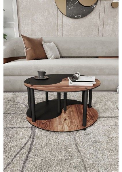 Yin Yang Unıty Serenıty 2'li Tekerlekli Siyah Ceviz 70 cm Orta Sehpa