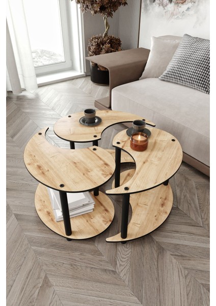 Yin Yang Unity Serenity 3'lü Safir Meşe 70 cm Orta Sehpa
