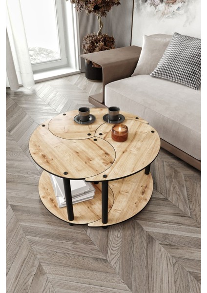 Yin Yang Unity Serenity 3'lü Safir Meşe 70 cm Orta Sehpa