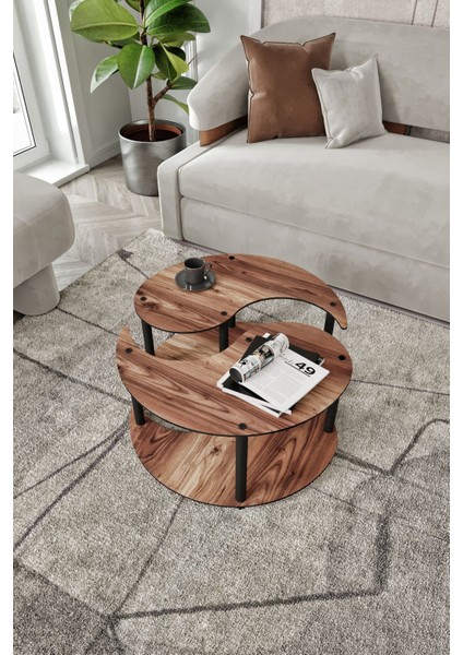 Yin Yang Unıty Serenıty 2'li Madran Ceviz 70 cm Orta Sehpa