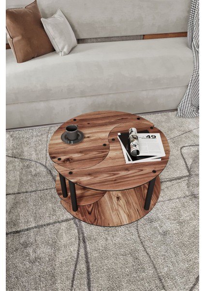 Yin Yang Unıty Serenıty 2'li Madran Ceviz 70 cm Orta Sehpa