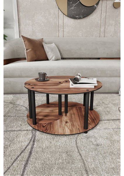 Yin Yang Unıty Serenıty 2'li Madran Ceviz 70 cm Orta Sehpa