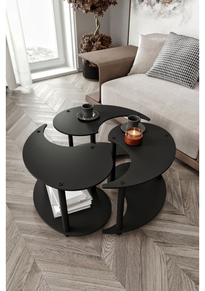 Yin Yang Unıty Serenıty Orta Sehpa 3 Lü Siyah 70CM
