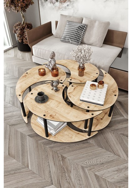 Yin Yang Unıty Serenıty 4'lü Safir Meşe 90 cm Orta Sehpa