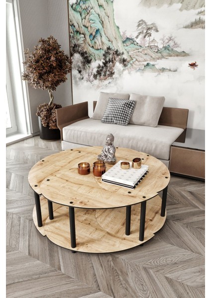Yin Yang Unıty Serenıty 4'lü Safir Meşe 90 cm Orta Sehpa