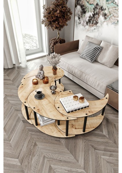 Yin Yang Unıty Serenıty 4'lü Safir Meşe 90 cm Orta Sehpa