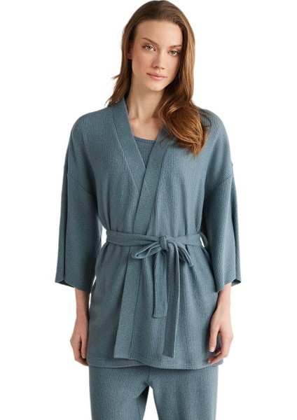 Yumuşak Dokulu Sabahlıklı Üçlü Kadın Pijama Takım 9529 fiyatları