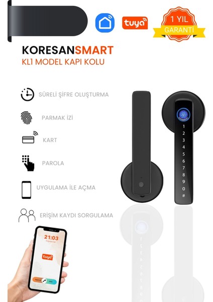Kl1 Parmak İzi Şifreli ve Tuya Uygulamalı Ofis ve Ahşap Kapılar İçin Akıllı Kapı Kilidi fiyatları