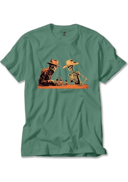 Skelton Cowboy Bar Yeşil Tişört
